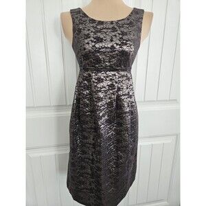 London Times Black And Silver Brocade Empire Waist Mini Dress Size 4